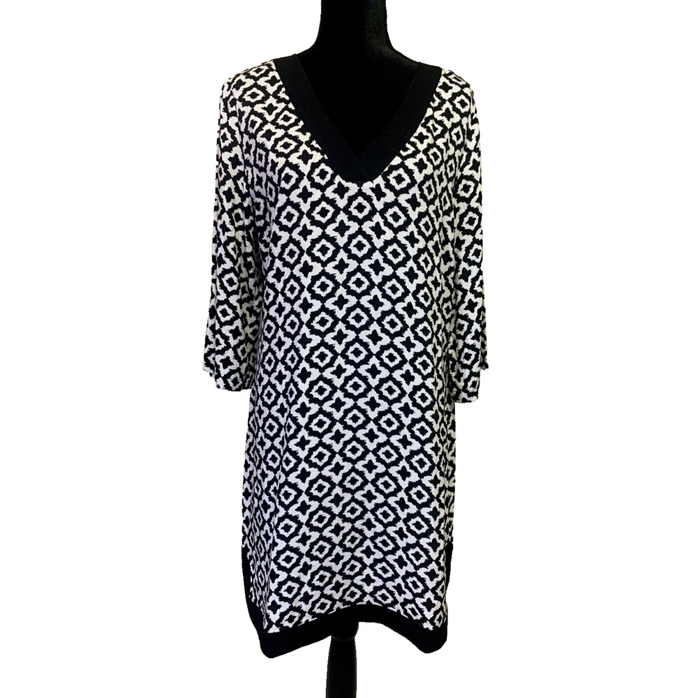 Tina Stephens Italian Designer Boho Dress Sz Medium Rayon Geometric Cottage Core